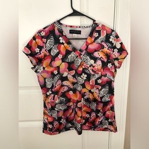 Mariposa womens small butterfly scrub top